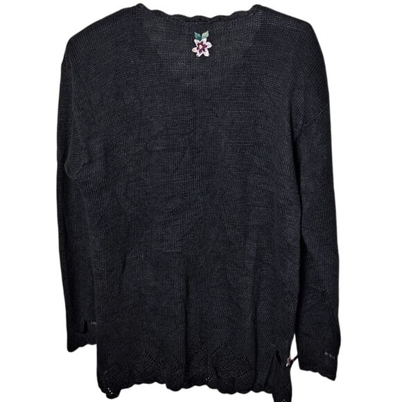Capacity Women Large Black Knit Embroidered Floral Ribbon 90s Vintage Sweater - Picture 2 of 8